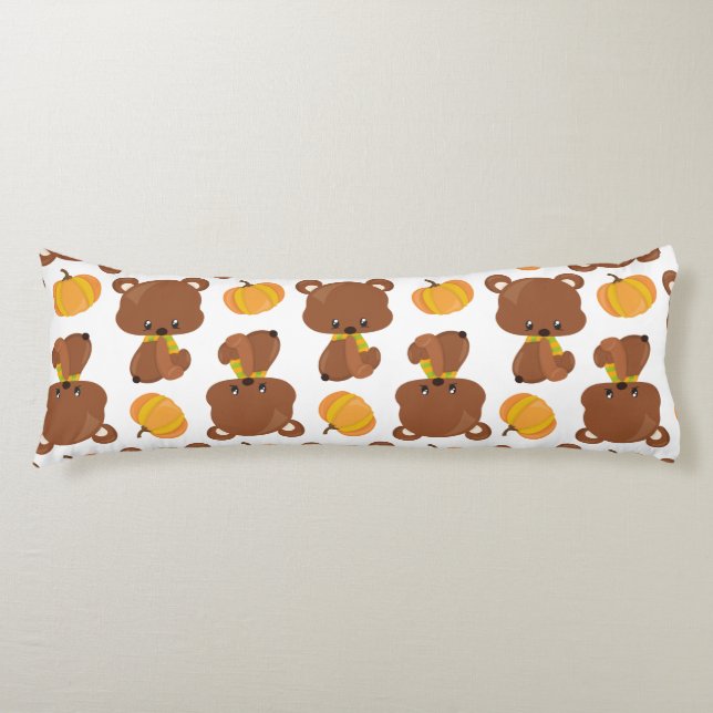 Coussins Longs Motif D'Ours, Ours Mignons, Automne, Citrouille (Devant)