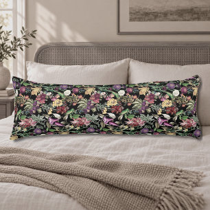 Coussins Longs Motif Élégant de Fleurs Sauvages Botaniques Noires