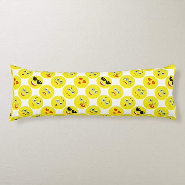 Coussins Longs Motif Emoji Jaune Et Blanc (Devant)