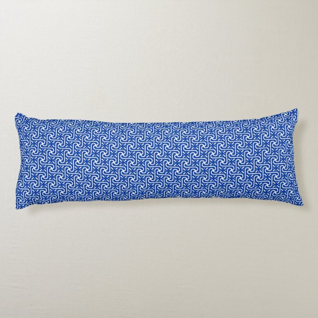 Coussins Longs Motif en tuiles égyptiennes, blanc et bleu cobalt (Dos)