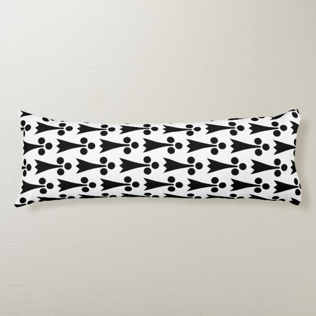 Coussins Longs Motif Ermine, Motif Médiéval, Noir sur Blanc (Devant)