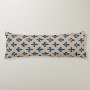 Coussins Longs Motif Fleur de Lis, Bleu Royal Français sur Crème