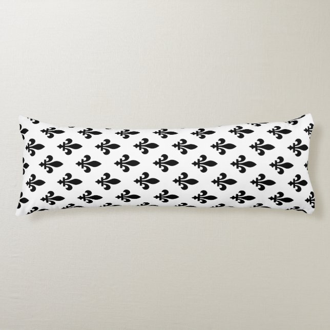 Coussins Longs Motif Fleur de Lis, Royal Français, Noir sur Blanc (Devant)