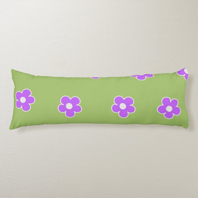 Coussins Longs Motif Fleur simple et vert rétro (Devant)