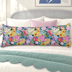 Coussins Longs Motif floral à l'aquarelle jaune aqua élégant