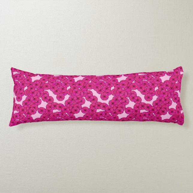 Coussins Longs Motif floral Art Déco - magenta sur rose (Devant)