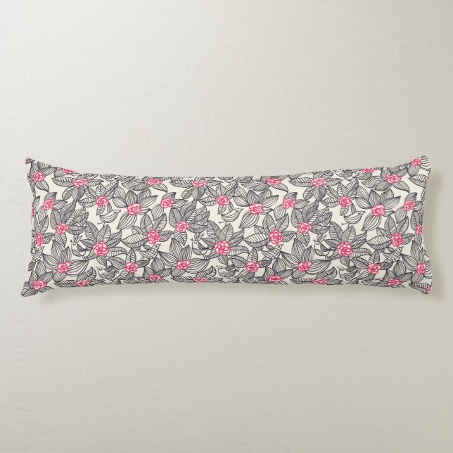 Coussins Longs Motif floral avec des oiseaux de bande dessinée (Devant)