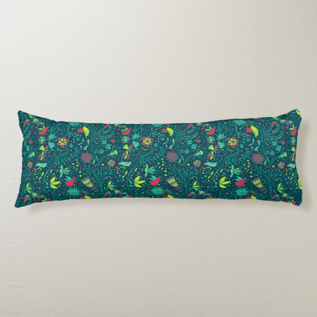 Coussins Longs Motif floral avec les oiseaux 2 de bande dessinée (Devant)