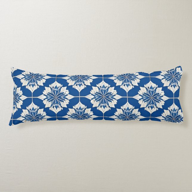 Coussins Longs Motif floral bleu et blanc élégant (Devant)