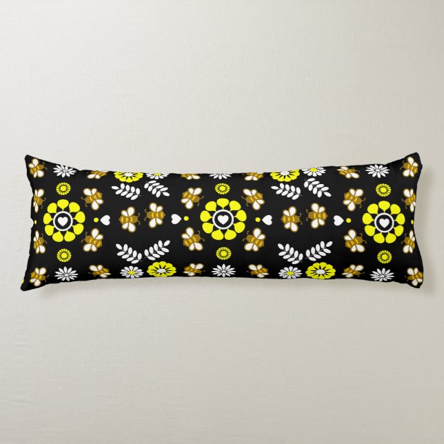 Coussins Longs Motif floral botanique d'abeille (Devant)
