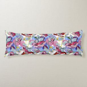 Coussins Longs Motif floral coloré Fleurs tropicales Bleu rose
