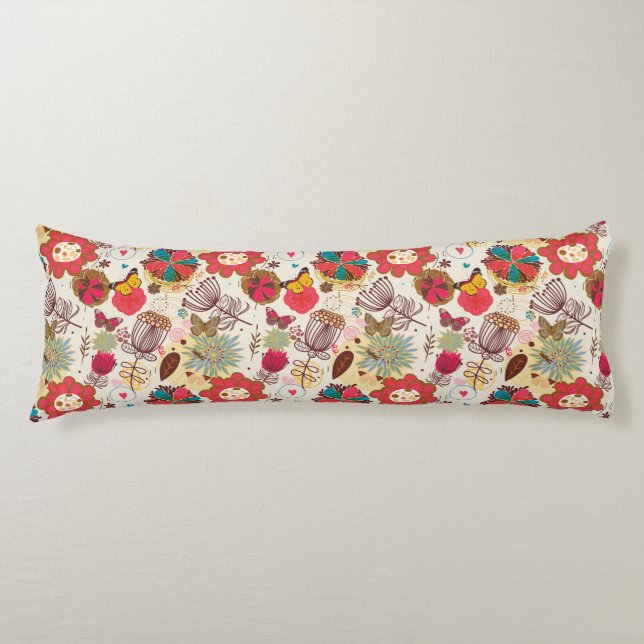 Coussins Longs Motif floral dans le rétro style 4 (Devant)