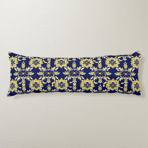 Coussins Longs Motif floral élégant en or et bleu