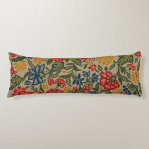 Coussins Longs Motif floral en broderie laine vintage rouge et or