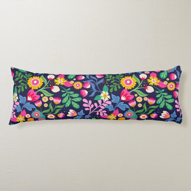 Coussins Longs Motif floral exotique peint à la main (Devant)