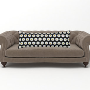 Coussins Longs Motif floral marguerrier blanc sur noir