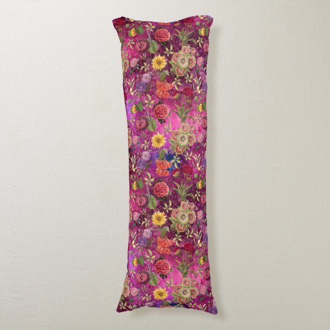 Coussins Longs Motif floral monogramme de fleurs violettes rose c (Devant (Vertical))