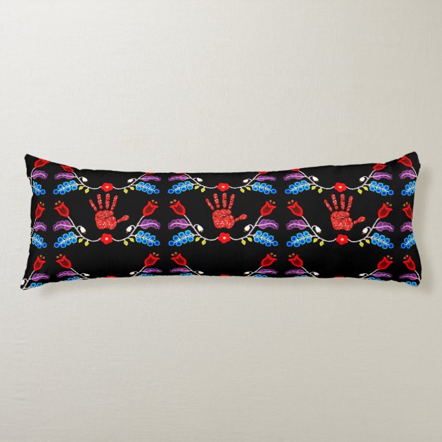 Coussins Longs Motif Floral Ojibwe MMIW noir (Devant)