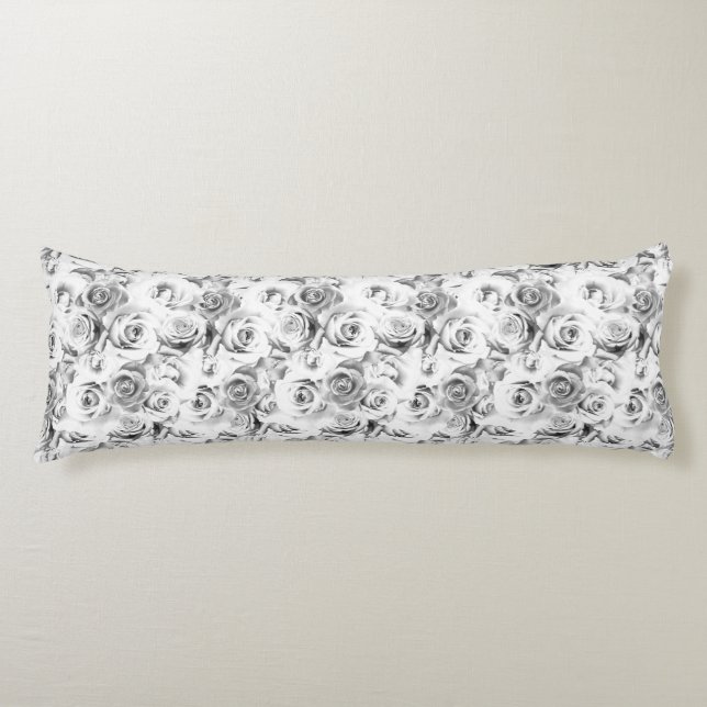 Coussins Longs Motif floral répétitif | Motif Roses blanches (Devant)