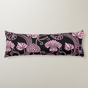 Coussins Longs Motif floral rétro rose sur fond noir