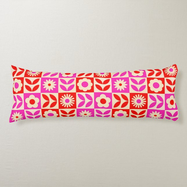 Coussins Longs Motif floral rétro vibrant (Devant)