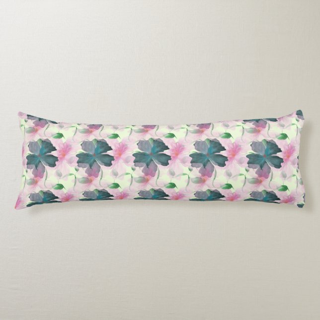 Coussins Longs Motif floral rose aquarelle douce (Devant)