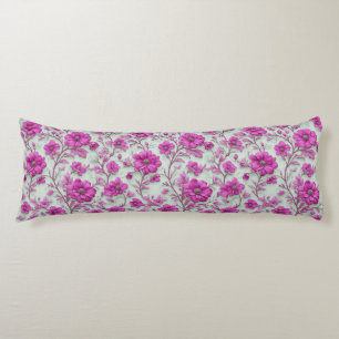 Coussins Longs Motif floral rose vibrant avec fleurs magenta