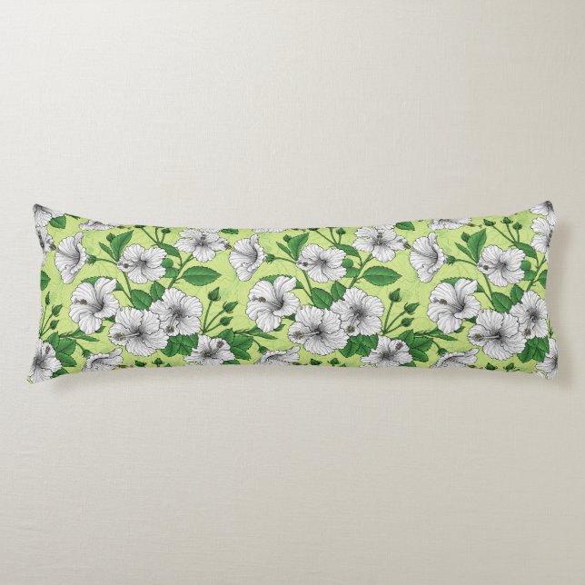 Coussins Longs Motif floral tropical à fleurs d'Hibiscus blanc (Devant)