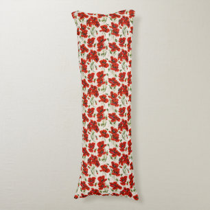 Coussins Longs Motif floral vintage rouge coquelicot Art botaniqu