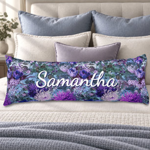 Coussins Longs Motif floral violet bleu élégant