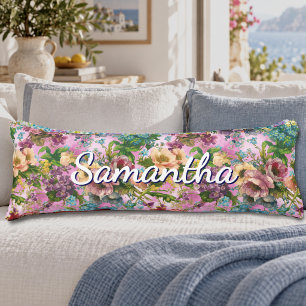 Coussins Longs Motif floral violet rose vintage
