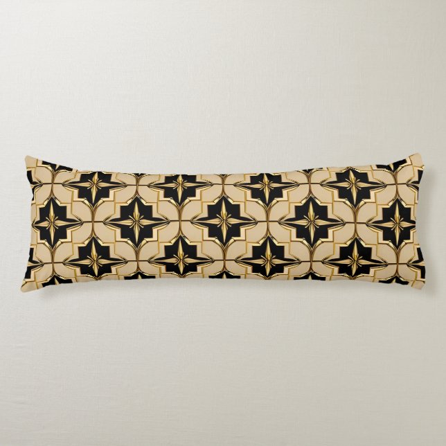 Coussins Longs Motif Géométrique Élégant Or et Noir (Devant)