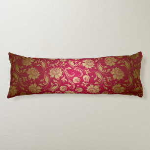 Coussins Longs Motif Gold & Burgundy Rouge Floral Damas