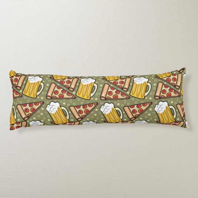 Coussins Longs Motif graphique de bière et de pizza (Dos)
