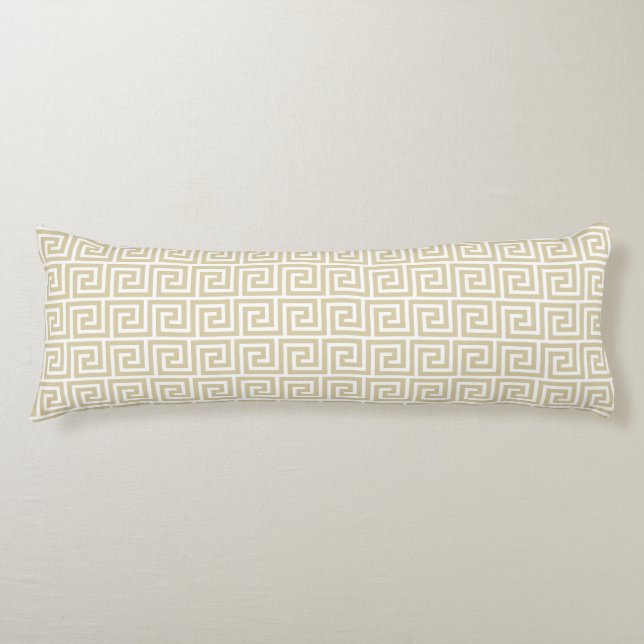Coussins Longs Motif grec élégant beige et blanc (Devant)