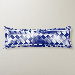 Coussins Longs Motif grec élégant bleu et blanc