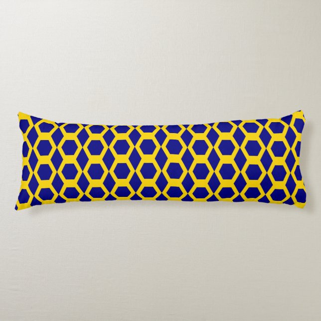 Coussins Longs Motif Hexagone Or Marine (Devant)