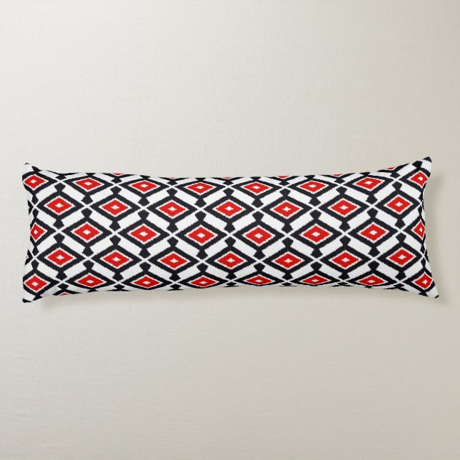 Coussins Longs Motif Ikat - Rouge foncé, noir et blanc (Dos)
