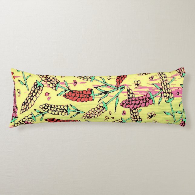 Coussins Longs motif jaune, rose et rouge (Devant)