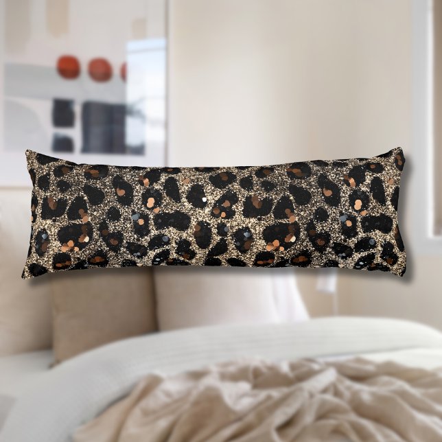 Coussins Longs Motif Léopard Brun Noir Or Paillettes Luxe (Créateur téléchargé)