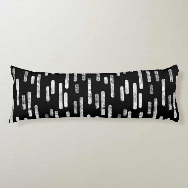 Coussins Longs Motif Lignes arrondies | Blanc sur noir (Devant)
