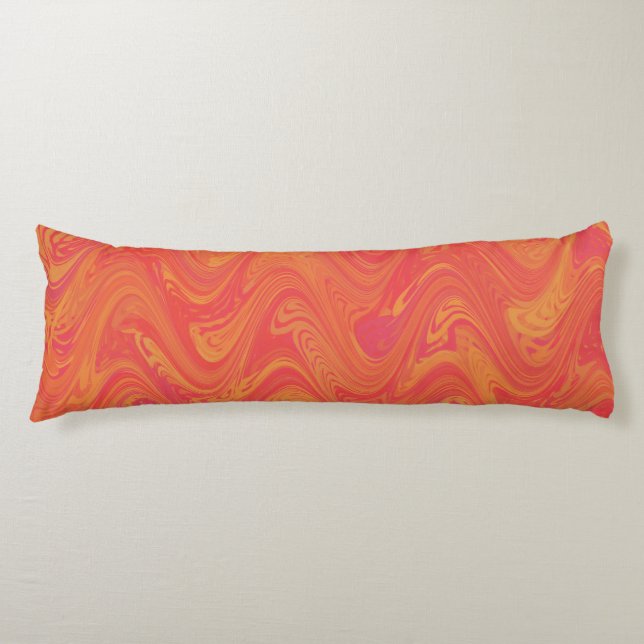 Coussins Longs Motif Marbré Orange Rose Rouge (Devant)