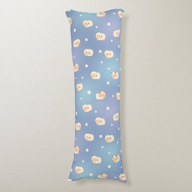 Coussins Longs Motif mignon petit mouton sur bleu (Devant (Vertical))