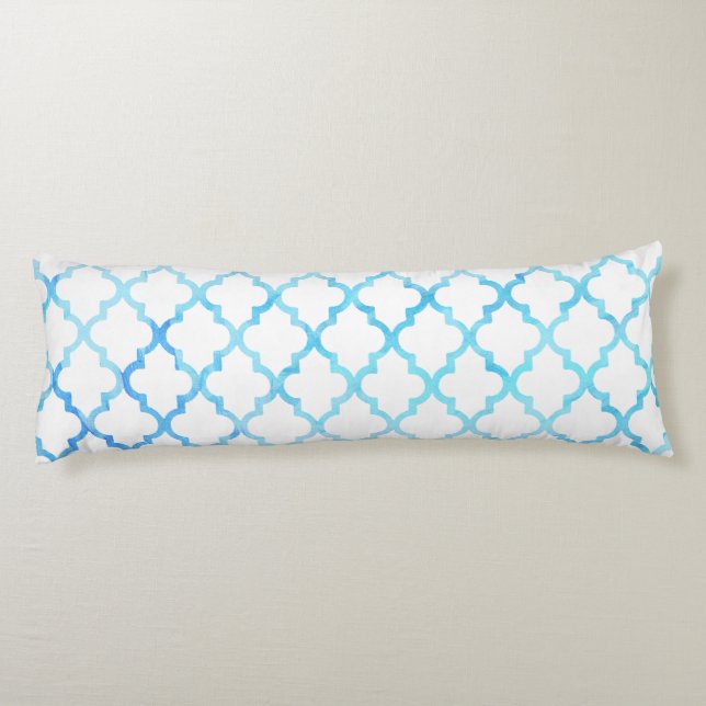 Coussins Longs Motif moderne quatrefeuilles aquarelle bleu blanc (Dos)