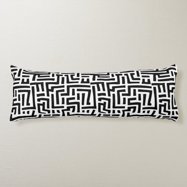 Coussins Longs Motif noir et blanc | Motif de labyrinthe géométri (Devant)
