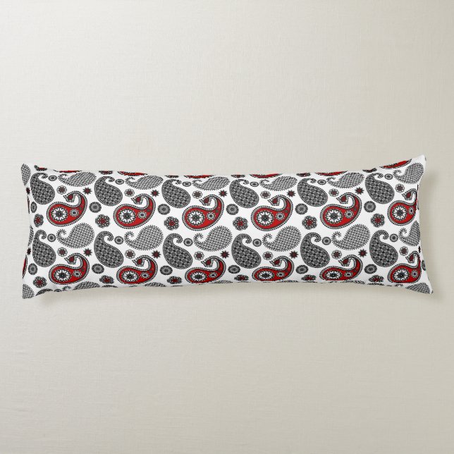 Coussins Longs Motif Paisley, Noir, Blanc et Rouge (Dos)