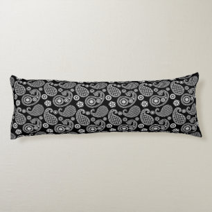 Coussins Longs Motif Paisley, noir et blanc
