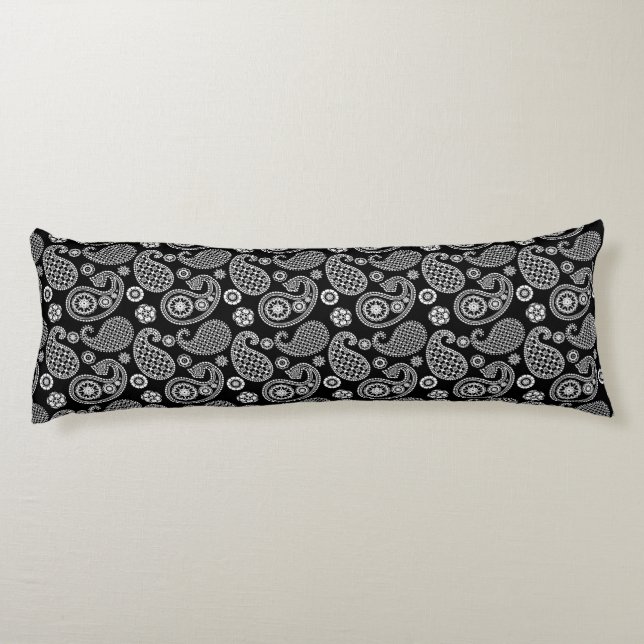 Coussins Longs Motif Paisley, noir et blanc (Dos)