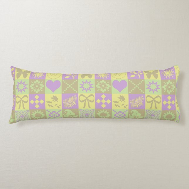 Coussins Longs Motif Patchwork de Pastels (Devant)