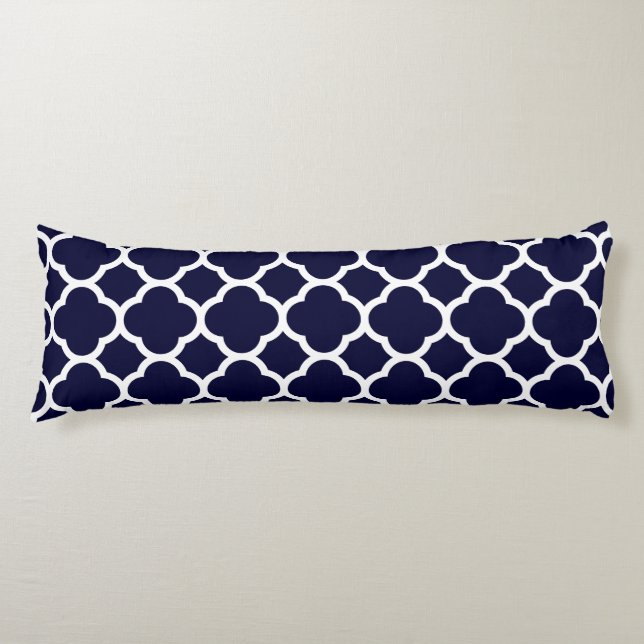 Coussins Longs Motif quatrefeuilles bleu marine et blanc (Devant)